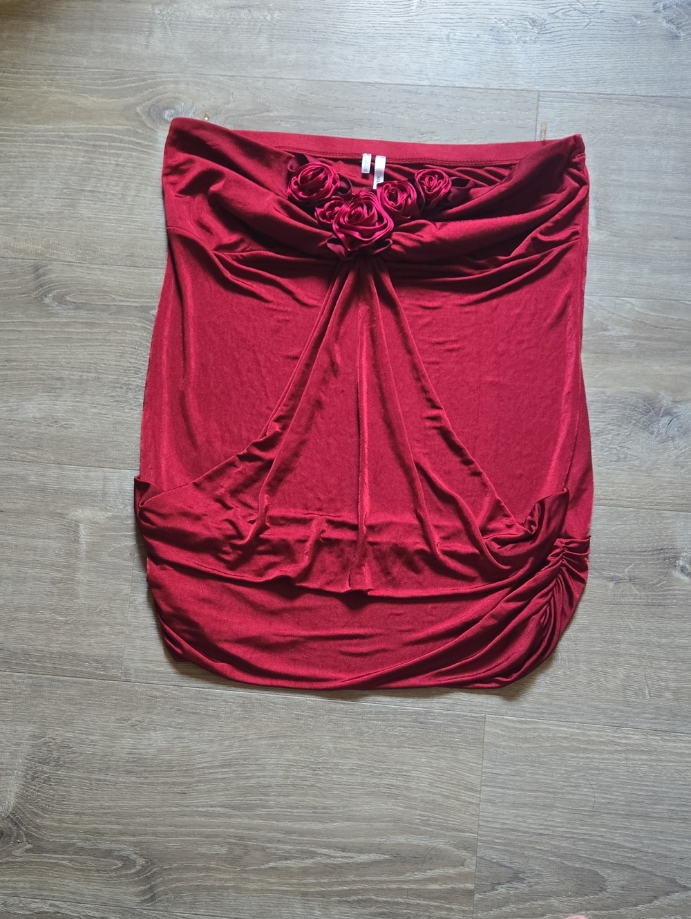 Studio Red Floral-Rose Ruched Tube Top